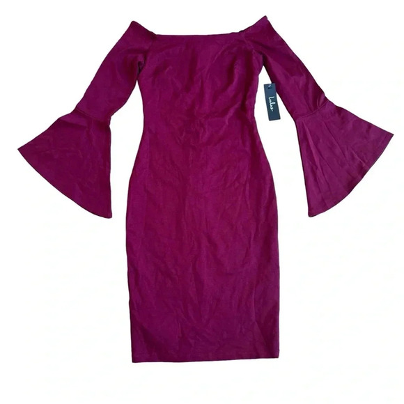 Lulus Burgundy Dress All She Wants Off the shoulder Mini Bell Sleeves S NWT - Picture 5 of 12